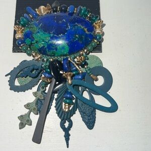 Chipita green blue gold beaded brooch pin